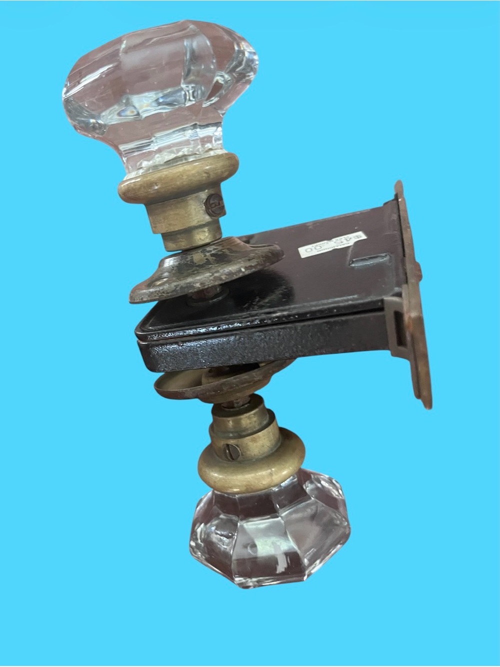 Vintage Glass Octagonal Door Knob on Brass Base - Picture 3 of 3